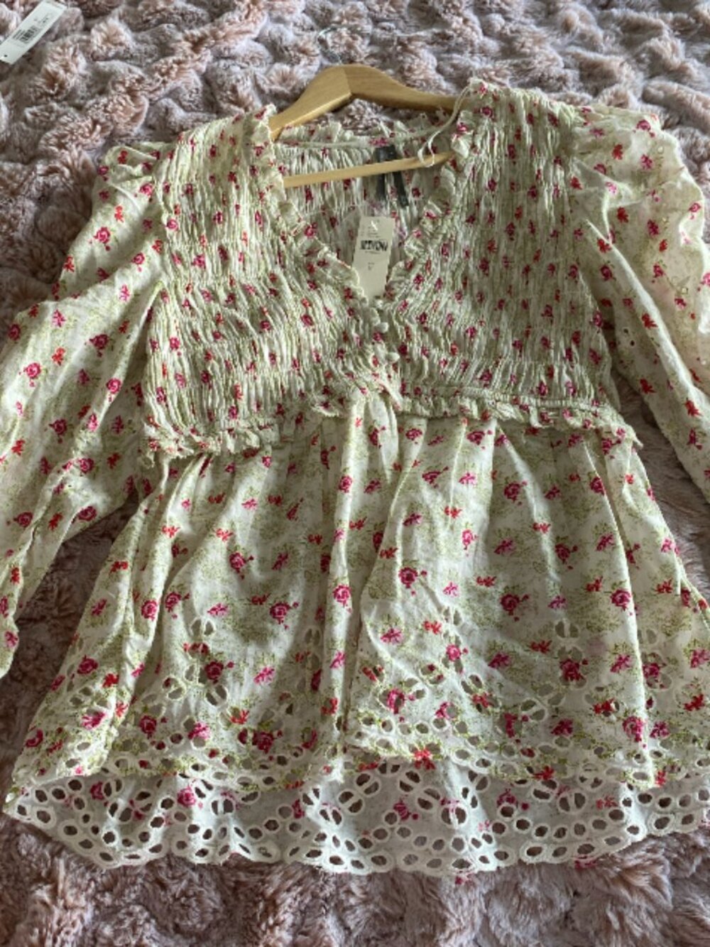 NWT Anthropologie Maeve Floral Smocked Eyelet Peplum Blouse Size M - Picture 8 of 8